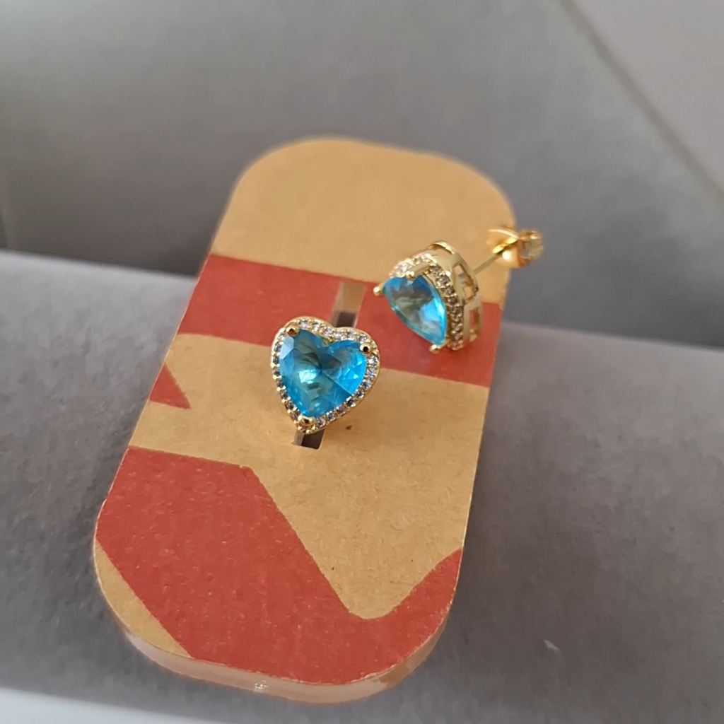 Blue Topaz Heart Shape Stud Earrings